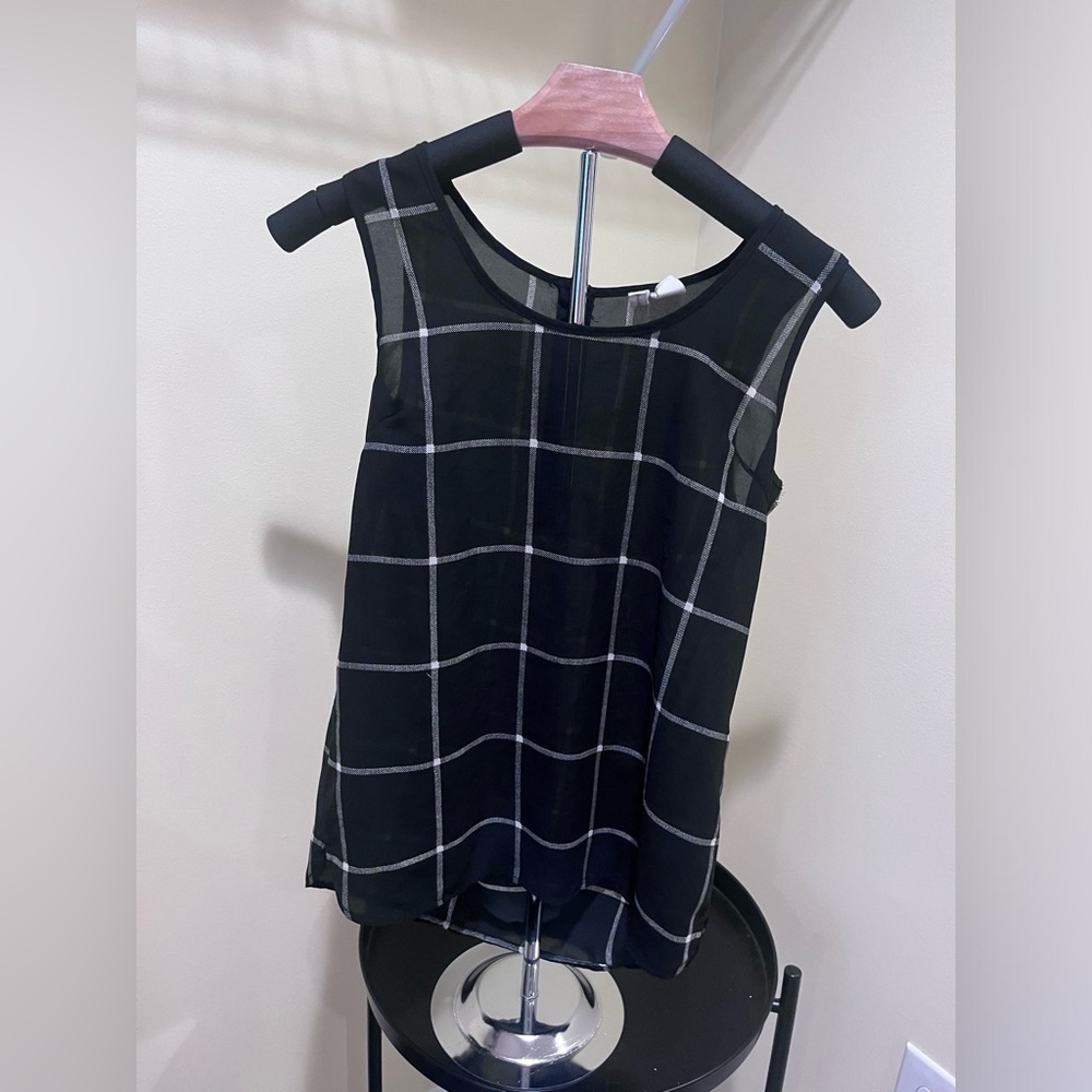 WHITE AND BLACK PLAID JAPNA TANK TOP WITH GOLD BACK ZIPPER